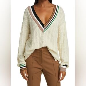 Veronica Beard Rory Cabled V-Neck Pullover size Small